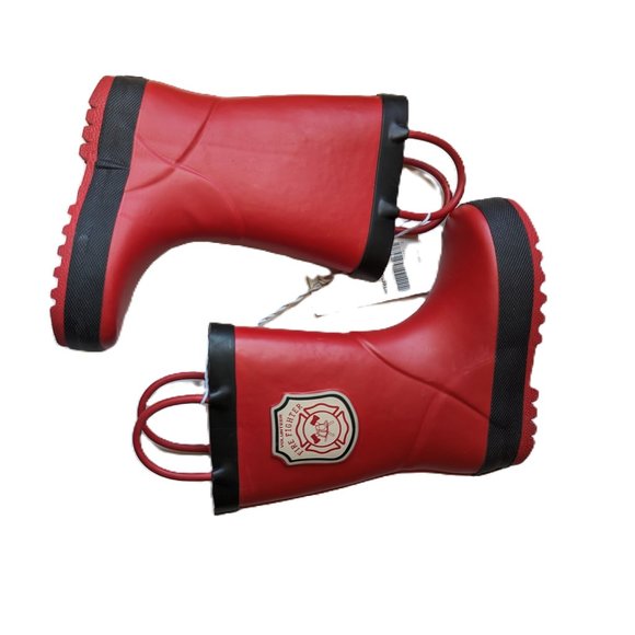 Carter's Toddler Boy Rain Boot Kids FIRE FIGHTER Rainboot Pull-On Handle Red 5,6 - Picture 3 of 6